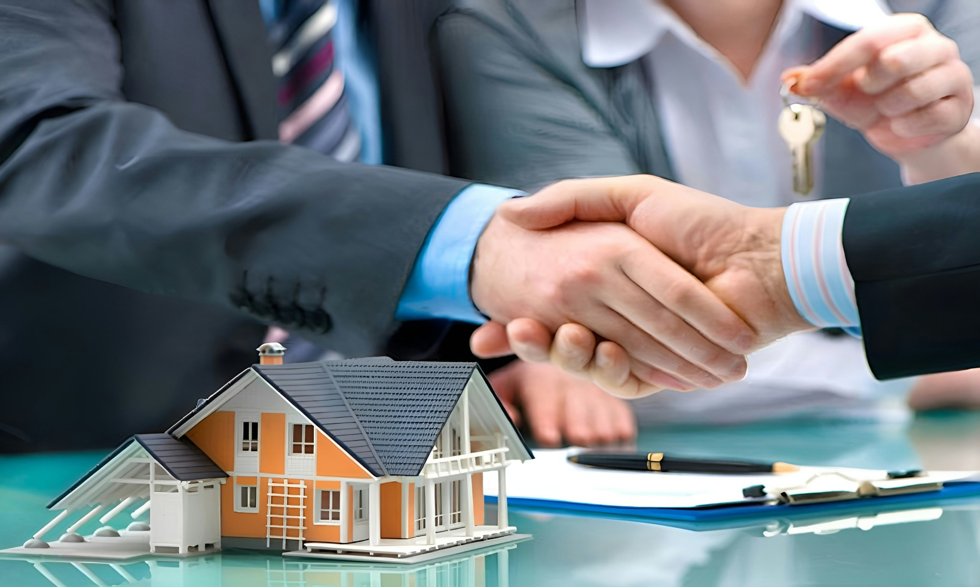 Handshake and keys exchanged over signed closing paperwork